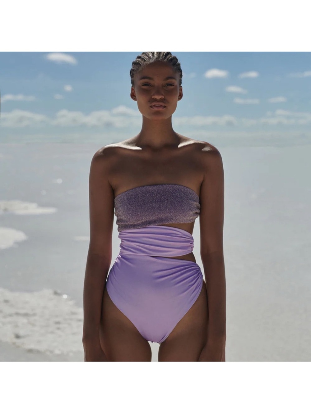 Baobab Isla Metallic Cutout One Piece Swimsuit Lilac Medium NWT